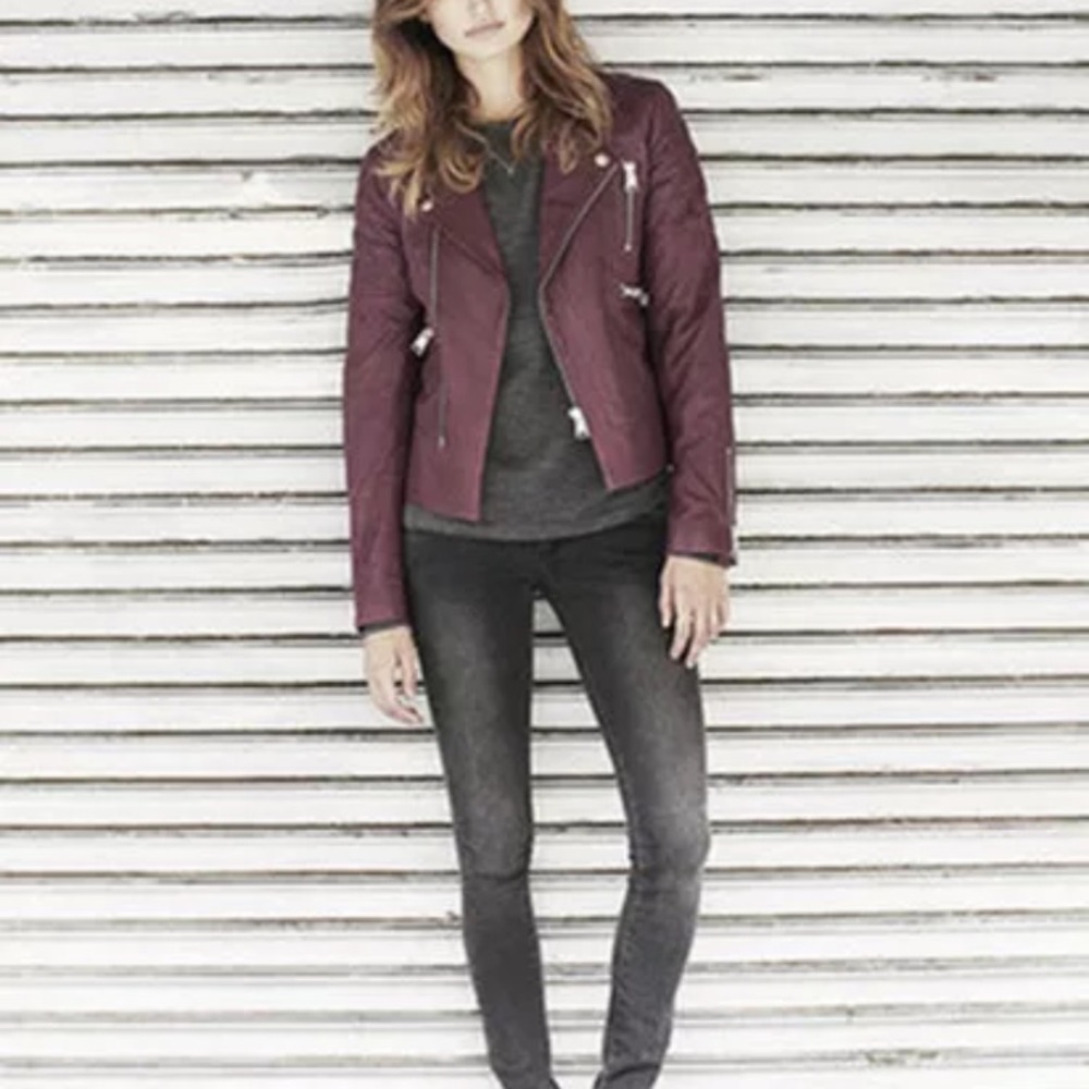 Anine Bing Lambskin Burgandy Biker Jacket S